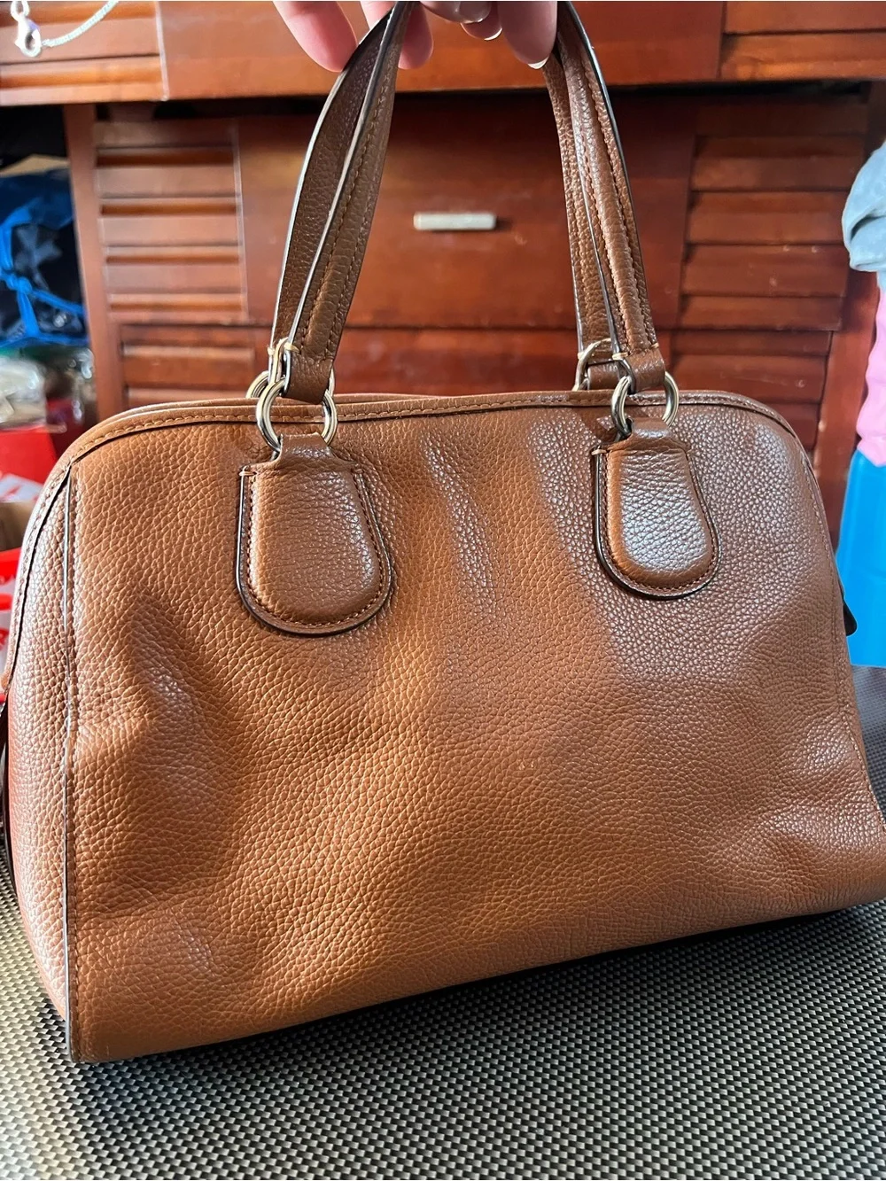 2015 35650 Coach Tan Pebbled Leather Satchel